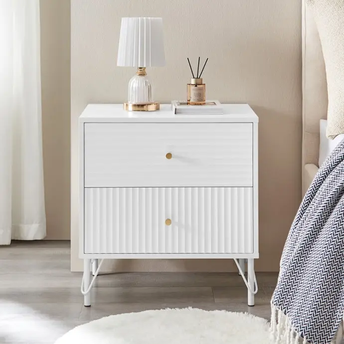 SARANTINO DIEGO BEDSIDE TABLE NIGHT STAND WITH 2 DRAWERS - WHITE