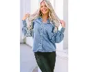 Azura Exchange V-shape Stitching Puff Sleeve Denim Shirt - XL