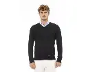 Baldinini Metal Monogram V-Neck Sweater with Ribbed Details 56 IT Men