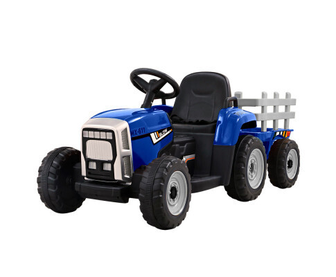 Rigo Ride On Car Tractor Trailer Toy Kids Electric Cars 12V Battery Blue