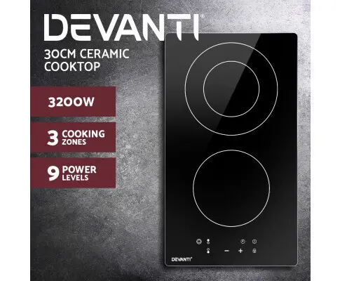 Devanti Electric Ceramic Cooktop 30cm Kitchen Cooker Cook Top Hob Touch Control 3-Zones