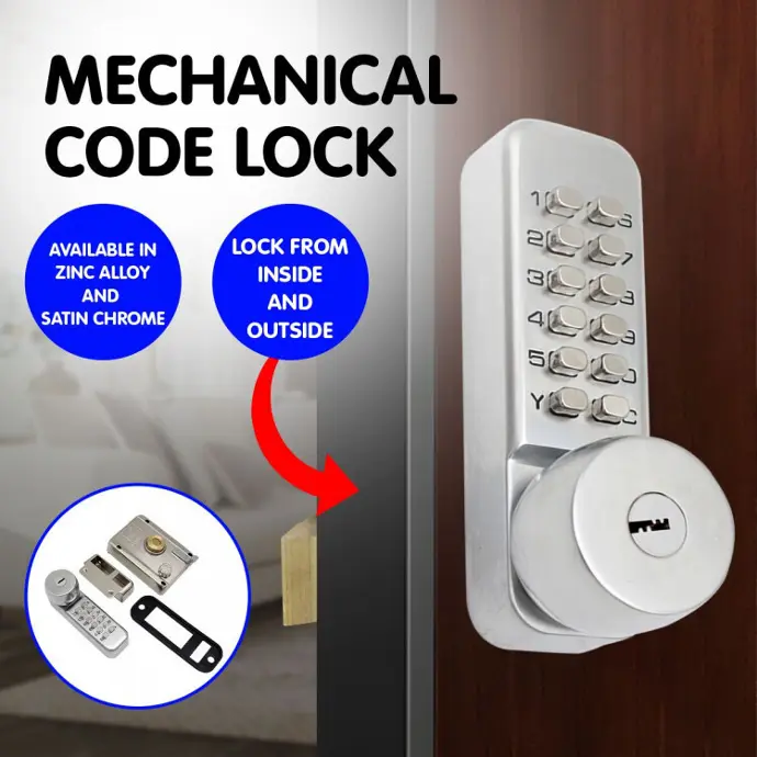 PUSH BUTTON DIGITAL MECHANICAL COMBINATION SECURITY DOOR LOCK CHROME