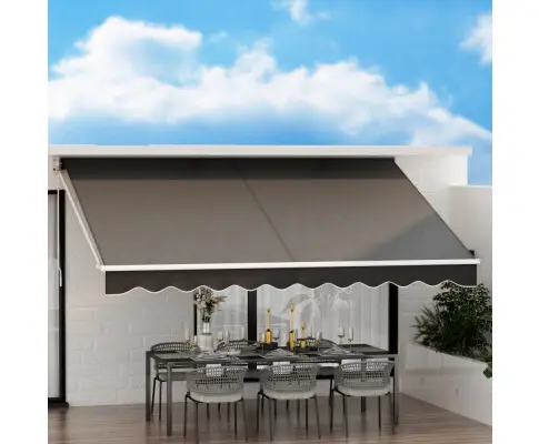 Instahut Retractable Folding Arm Awning Motorised Outdoor Sunshade 4X2.5M Grey