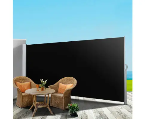 Instahut Side Awning Sun Shade Outdoor Retractable Privacy Screen 2X3M Black X2