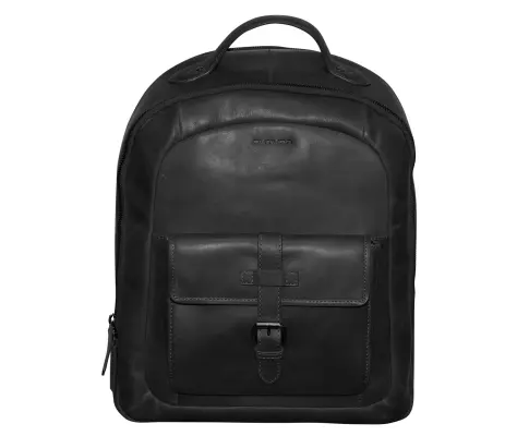 Futura Mens Leather Laptop Backpack School Shoulder Bag Front Pocket - Black