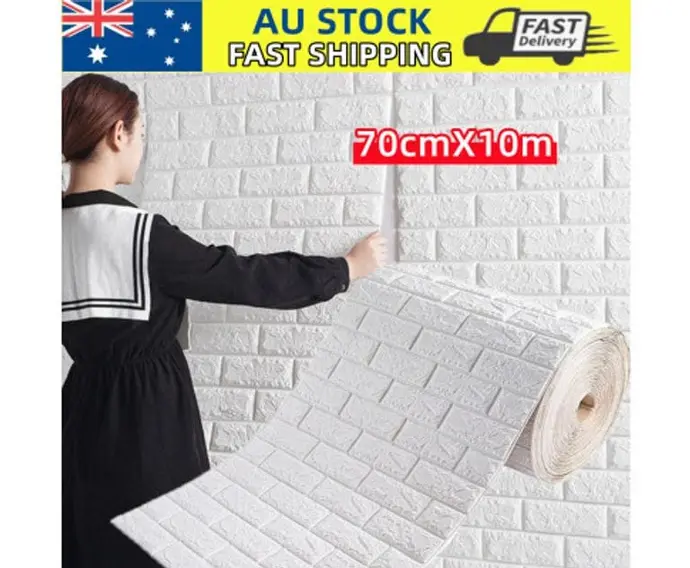 70CMx10M 3D Wall Paper Panel Foam Brick Self Adhesive Waterproof Wallpaper Sticker