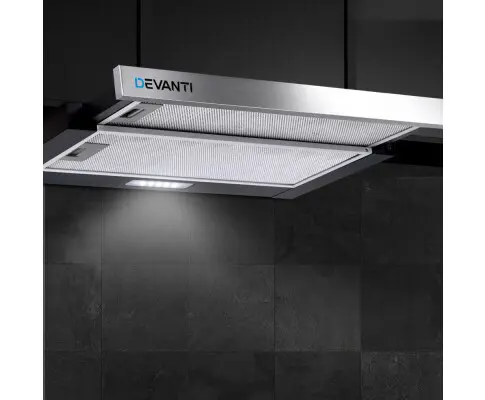 Devanti Rangehood Range Hood Stainless Steel Slide Out Kitchen Canopy 60cm 600mm Black