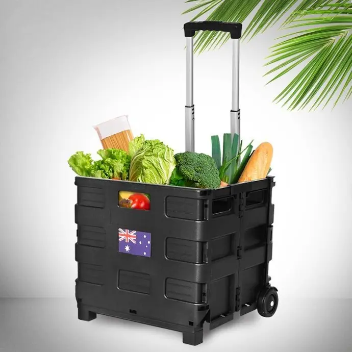 Foldable Shopping Cart Trolley Pack & Roll Folding Grocery Basket Crate Portable