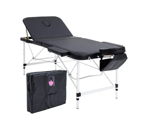 Forever Beauty Black Portable Beauty Massage Table Bed Therapy Waxing 3 Fold 75cm Aluminium