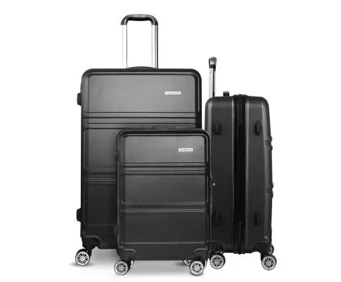 Wanderlite Luggage Set 3pc Suitcase Trolley Travel TSA Hard Case Black