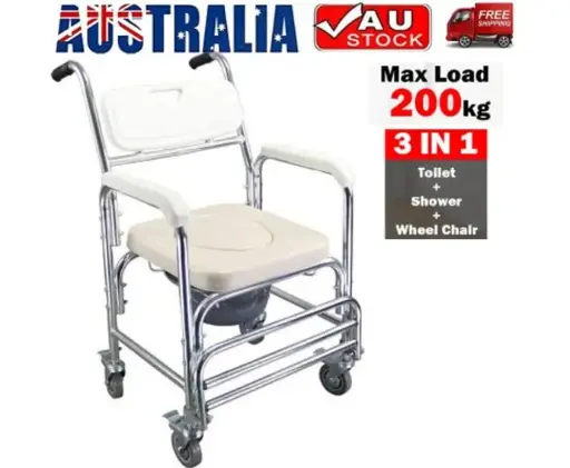 Mobile Shower Toilet Commode Chair Bathroom Aluminum Bedside Footrest Wheelchair