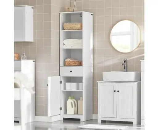 Tall Bathroom Storage Cabinet 3 Shelves, White