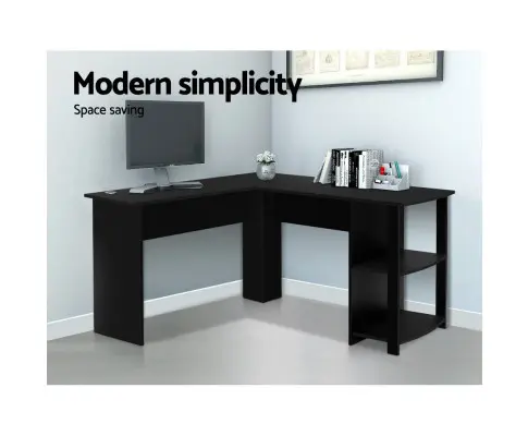 Artiss Computer Desk Shelf L-Shape Black 136CM