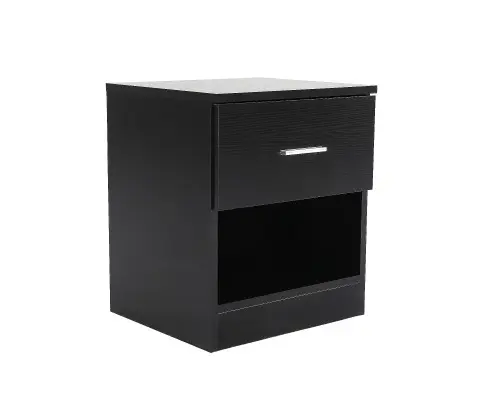 Bedside Table Side Storage Cabinet Nightstand Bedroom 1 Drawer 1 Shelf ELLA - BLACK