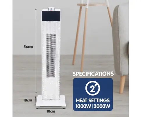 Pronti Electric Tower Heater PTC Ceramic 2000W White