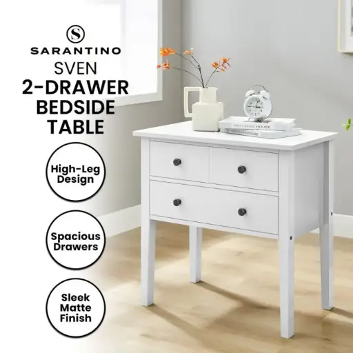 SARANTINO SVEN BEDSIDE TABLE NIGHT STAND - WHITE