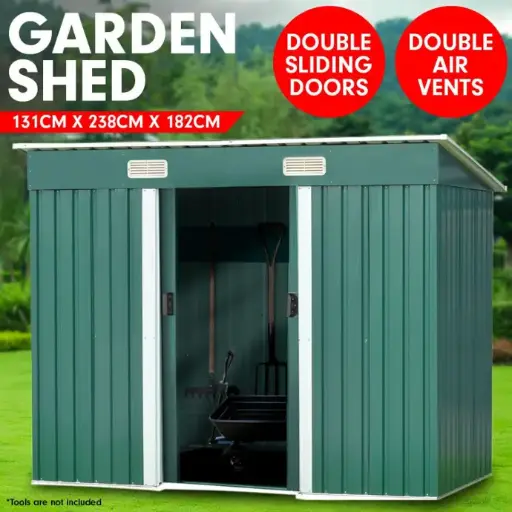 4FT X 8FT GARDEN SHED FLAT ROOF OUTDOOR STORAGE - GREEN