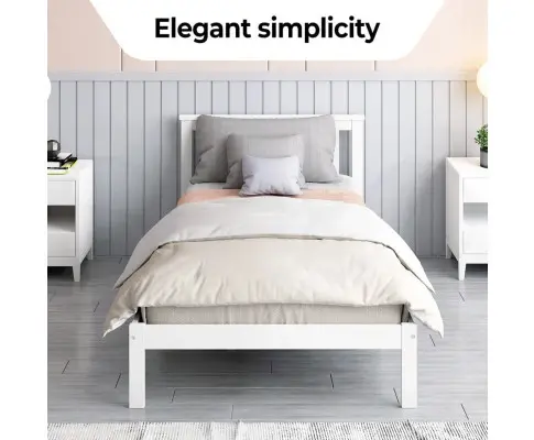 EKKIO Single Wooden Bed Frame (White)