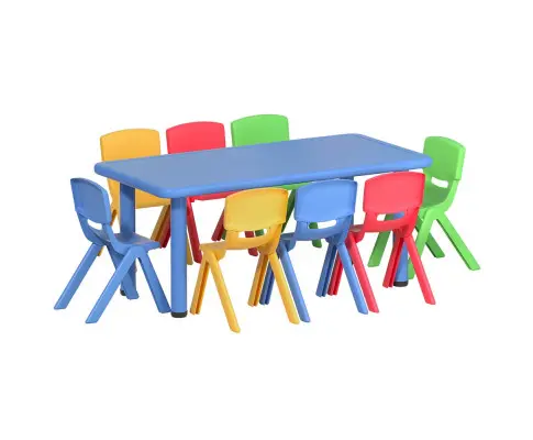 Keezi 9PCS Kids Table and Chairs Set Children Study Desk Furniture Plastic 8 Chairs