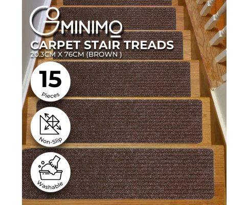 GOMINIMO Set of 15 Non Slip Carpet Stair Tread 20.3 x76cm (Brown)