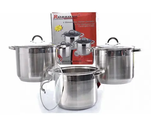 Rossner Stainless Steel Induction Cookware Set Casserole Stockpot - 3 Pots with Lids