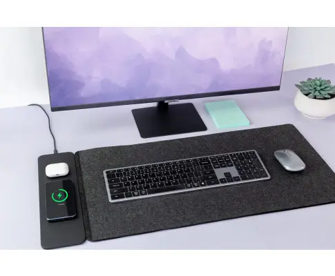 Reversible Wireless Fast Charging Desktop Mat for Smartphones and Earbuds