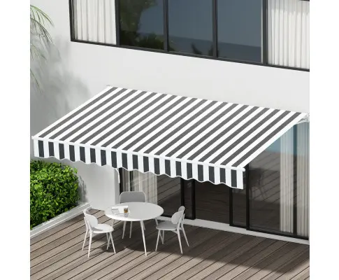 Instahut Retractable Folding Arm Awning Manual Sunshade 4Mx3M Grey White