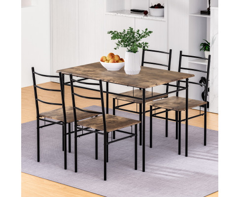 Artiss Dining Table and Chairs Set 5PCS Industrial Wooden Metal Desk Walnut