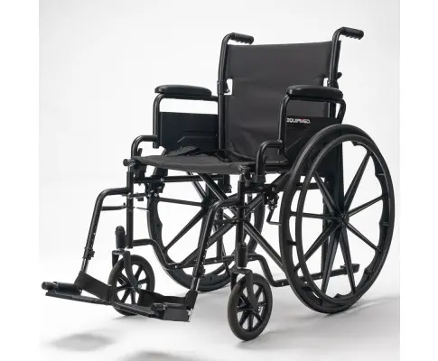 EQUIPMED 24 Inch Folding Wheelchair with Park Brakes, 136kg Capacity, 51cm Wide Seat, Black