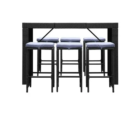 Gardeon 7-Piece Outdoor Bar Set Dining Table Stools Wicker Patio Setting