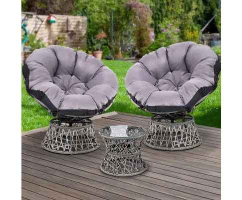 Gardeon Outdoor Lounge Setting Furniture Wicker Papasan Chairs Table Patio Grey