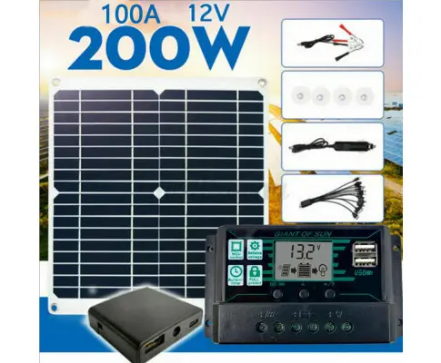 200W 12V Solar Panel Kit With Regulator 200 watt Mono Caravan Camping Charger