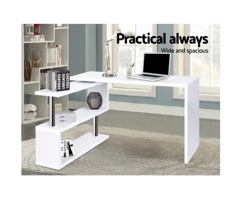 Artiss Computer Desk L-Shape Bookshelf White