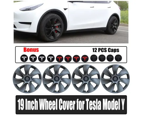 4PCS Wheel Cover Caps 19Inch ABS Gray Rim Hubcap Hub Cap For Tesla Model Y