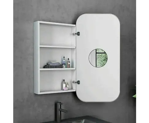 Rectangle Wall Hung Bathroom Mirror Shaving Cabinet Vanity Matte White