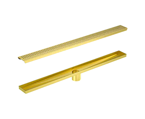 1200mm Bathroom Shower Brushed Brass Grate Drain w/ Centre outlet Floor Waste Square Pattern