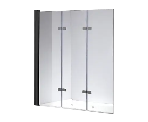 3 Fold Black Folding Bath Shower Screen Door Panel 1300mm x 1400mm