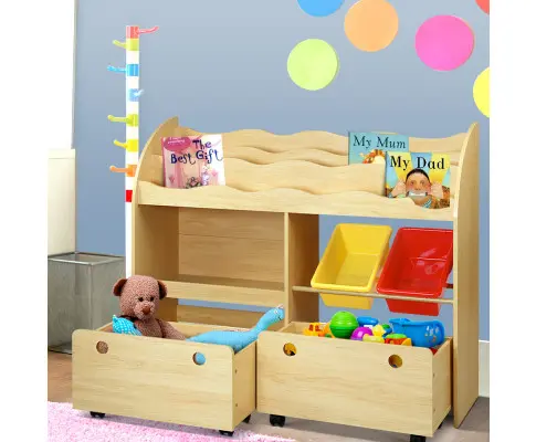 Keezi 3 Tiers Kids Bookshelf Storage Children Bookcase Toy Box Organiser Display