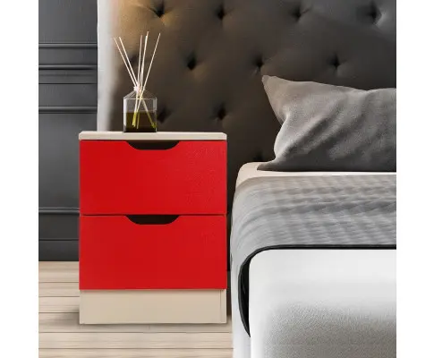 Sarantino Bedside Table Cabinet Storage Chest 2 Drawers Lamp Side Nightstand - Red White