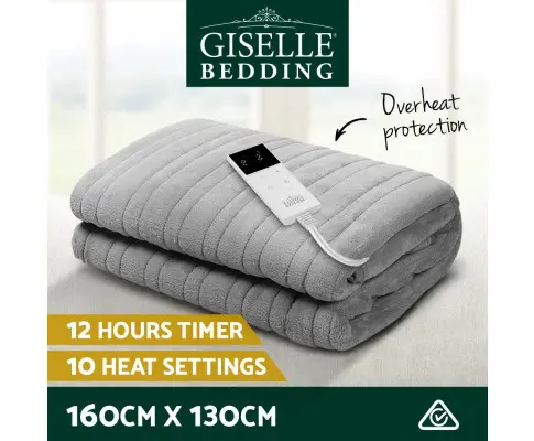 Giselle Bedding Heated Electric Throw Rug Fleece Sunggle Blanket Washable Silver