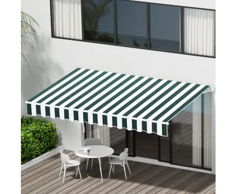 Instahut Retractable Folding Arm Awning Manual Sunshade 3Mx2.5M Green White