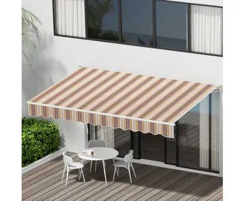 Instahut Retractable Folding Arm Awning Manual Sunshade 3Mx2.5M Beige Brown