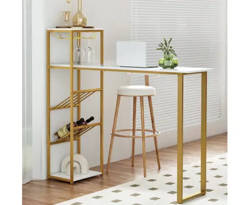 Artiss Bar Table Dining Storage Shelf Wine Rack Home Kitchen Office Desk Gold