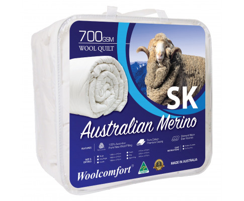 Woolcomfort Aus Made Merino Wool Quilt 700GSM 270x240cm Super King Size