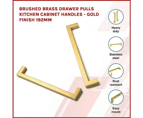 15 x Brushed Brass Drawer Pulls Kitchen Cabinet Handles - Gold Finish 192mm