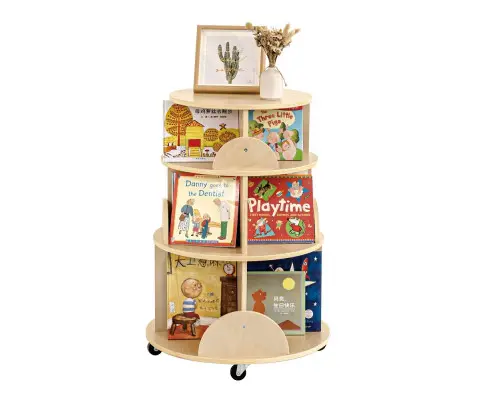 Jooyes Kids Rotating Wooden Display Bookcase With Castors