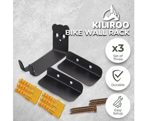 KILIROO 3 Pack of Bicycle Storage Wall Mount Rack (Black)