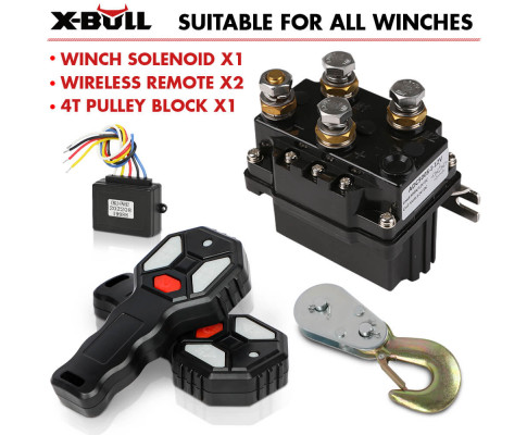 X-BULL Winch Solenoid Relay Wiring Controller 500A 12V and 150ft Wireless Remote 4T Block Pulley