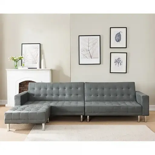 SARANTINO CORNER SOFA BED COUCH WITH CHAISE - GREY