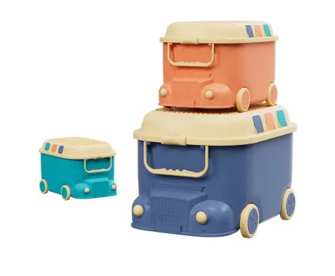 Keezi 3PCS Toy Storage Box Cute Car Toy Container Kids Toys Organiser Snack Boxes